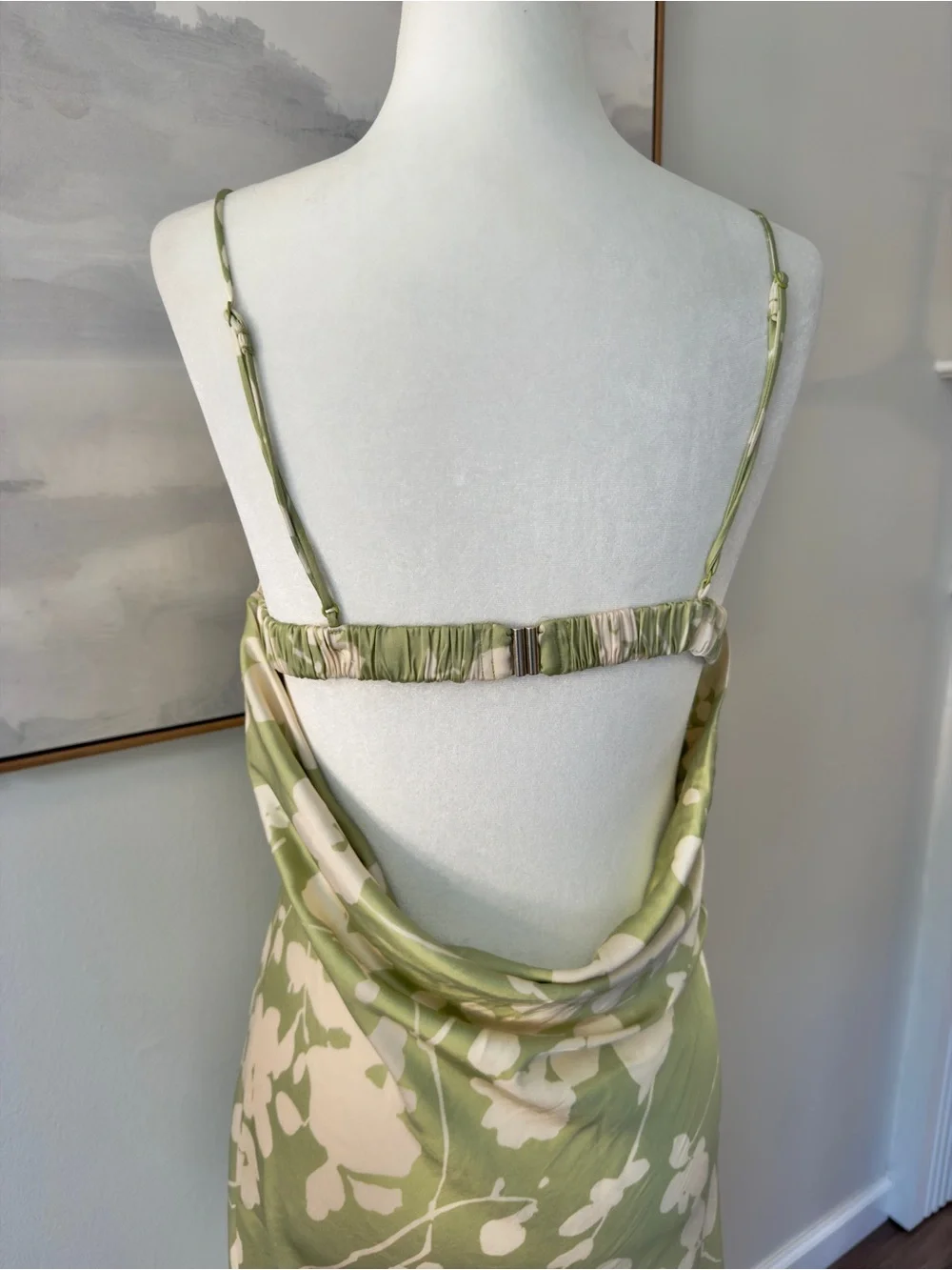 Abercrombie & Fitch Sage Green Floral Satin Cowl Back Maxi Dress